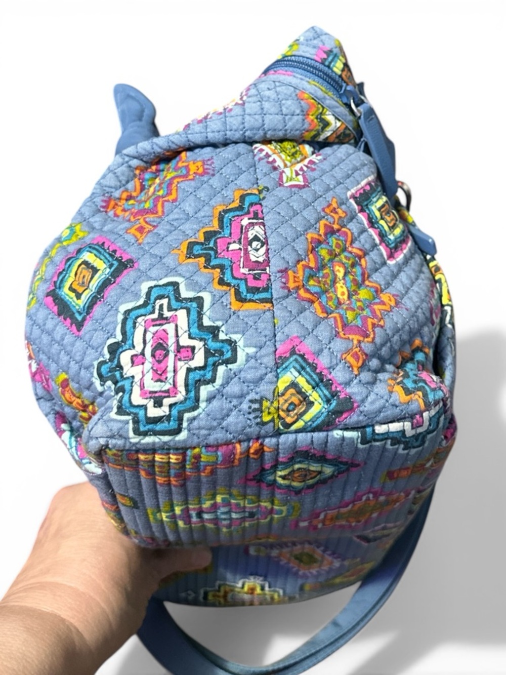 Vera Bradley Light Blue Quilted Satchel with Multicolor Ikat Print - Picture 5 of 7